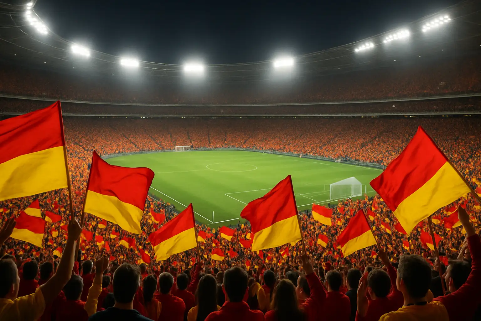 Spain football fans celebrating a national team victory with flags and scarves