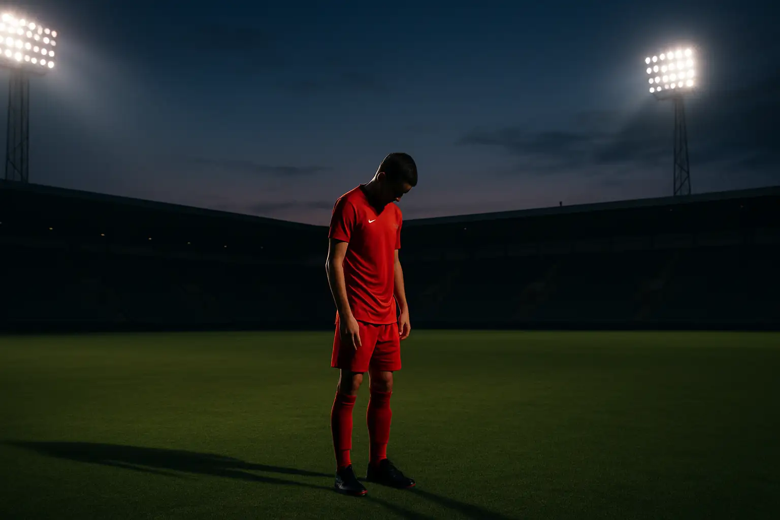 Cristiano Ronaldo in Portugal kit looking reflective after a match