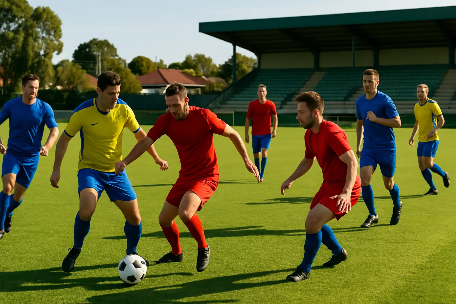 Football players competing in a League One Men's match in New South Wales