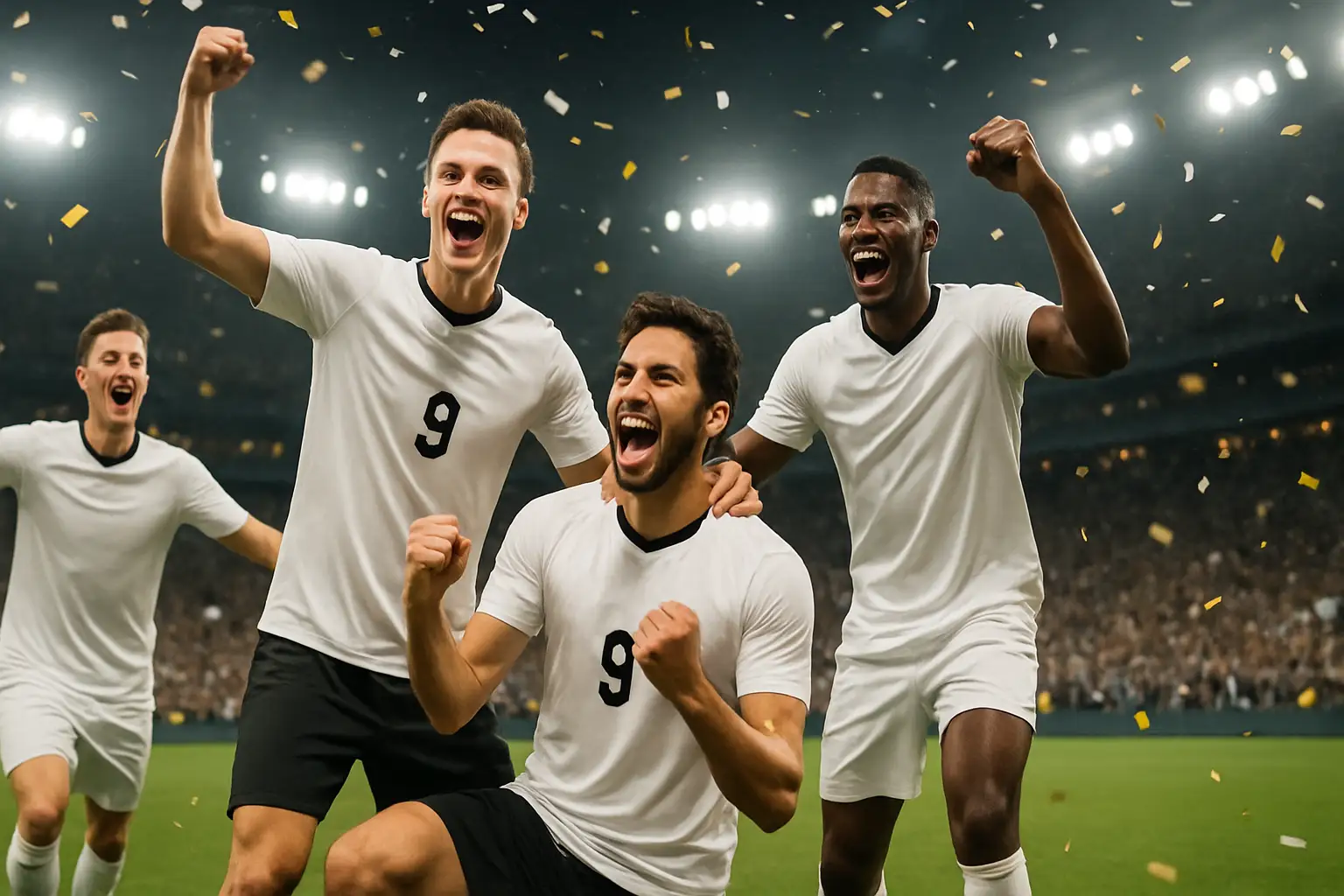 England players celebrating a World Cup bronze medal on the pitch