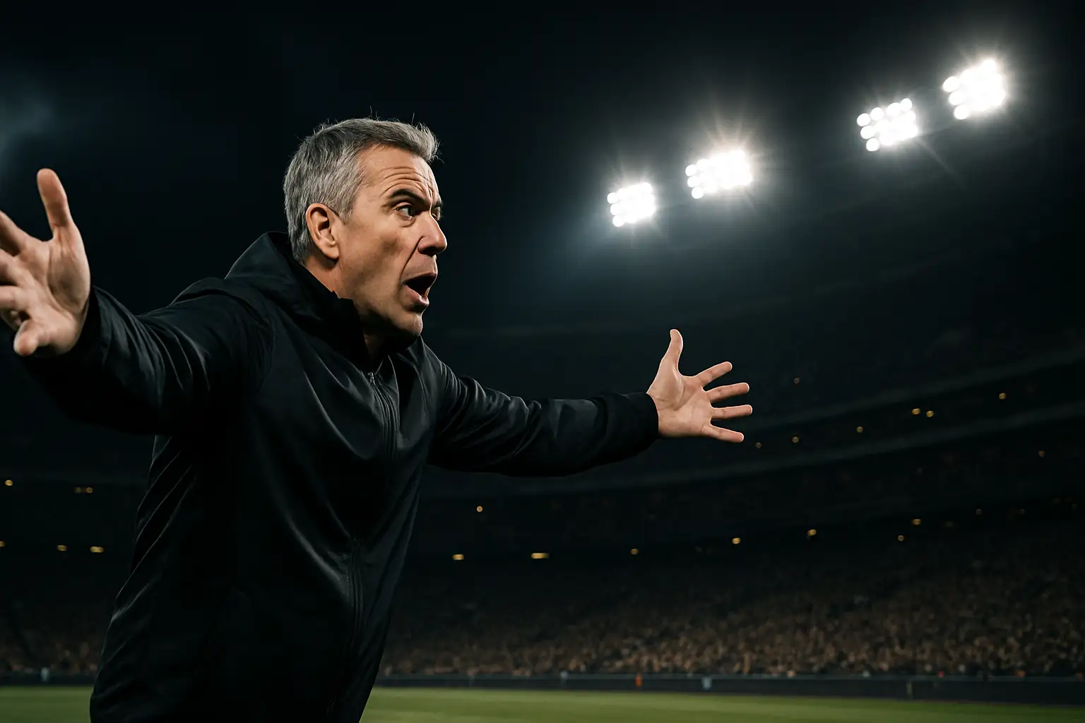 Argentina football coach gesturing on the sideline during a match