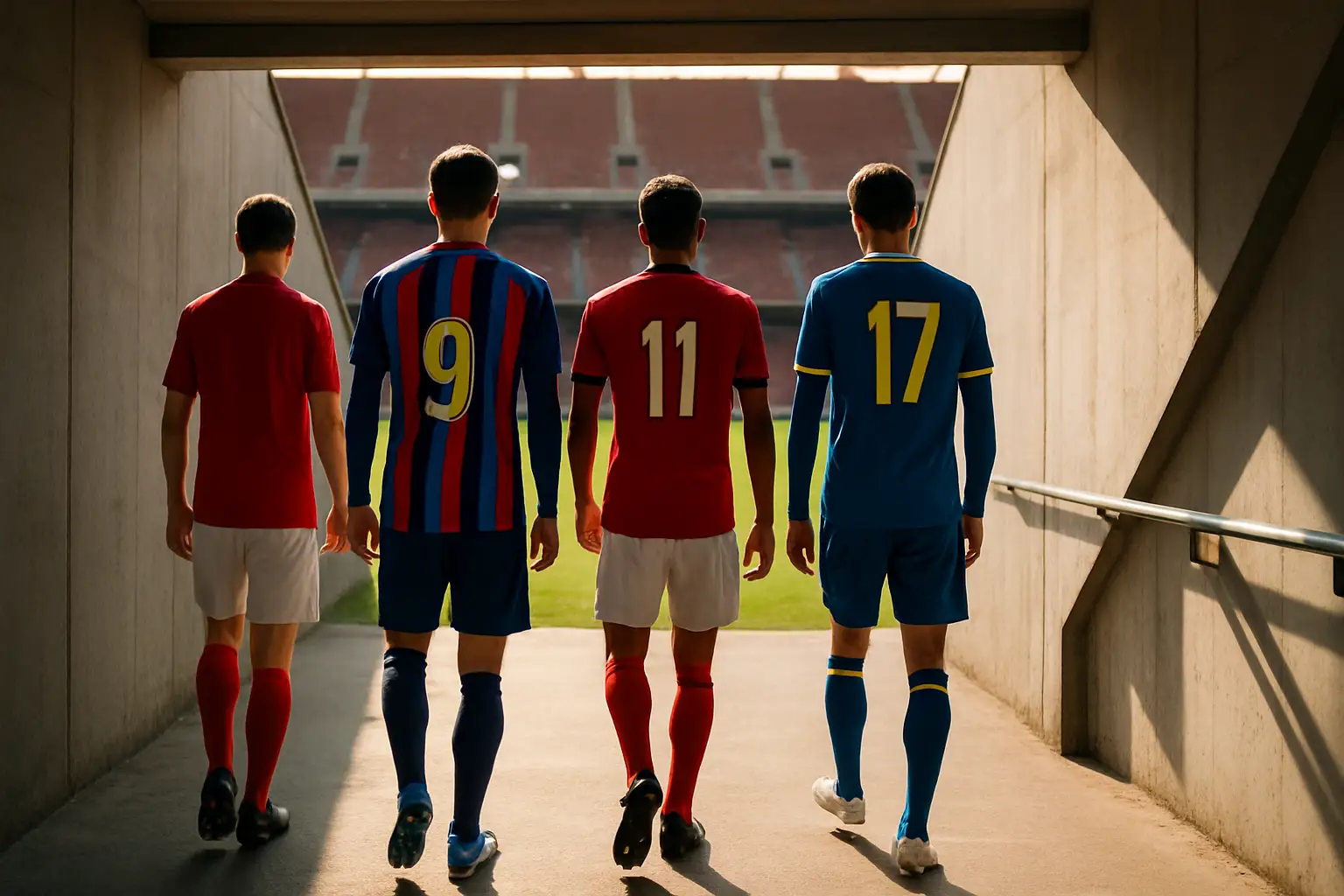 Australian football players walking onto a pitch in club kit ahead of a new season