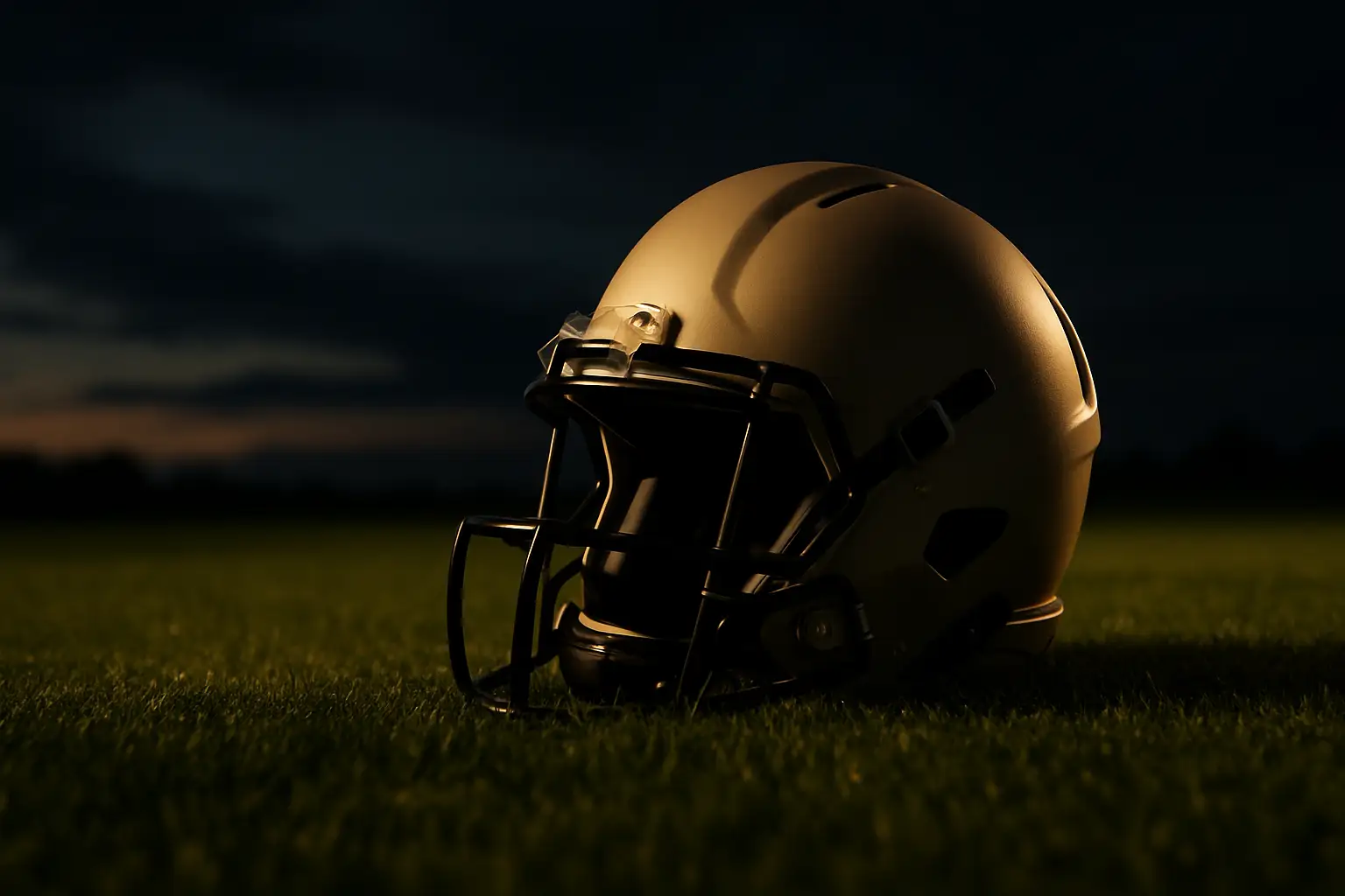 Southern Miss Golden Eagles football helmet on a game field