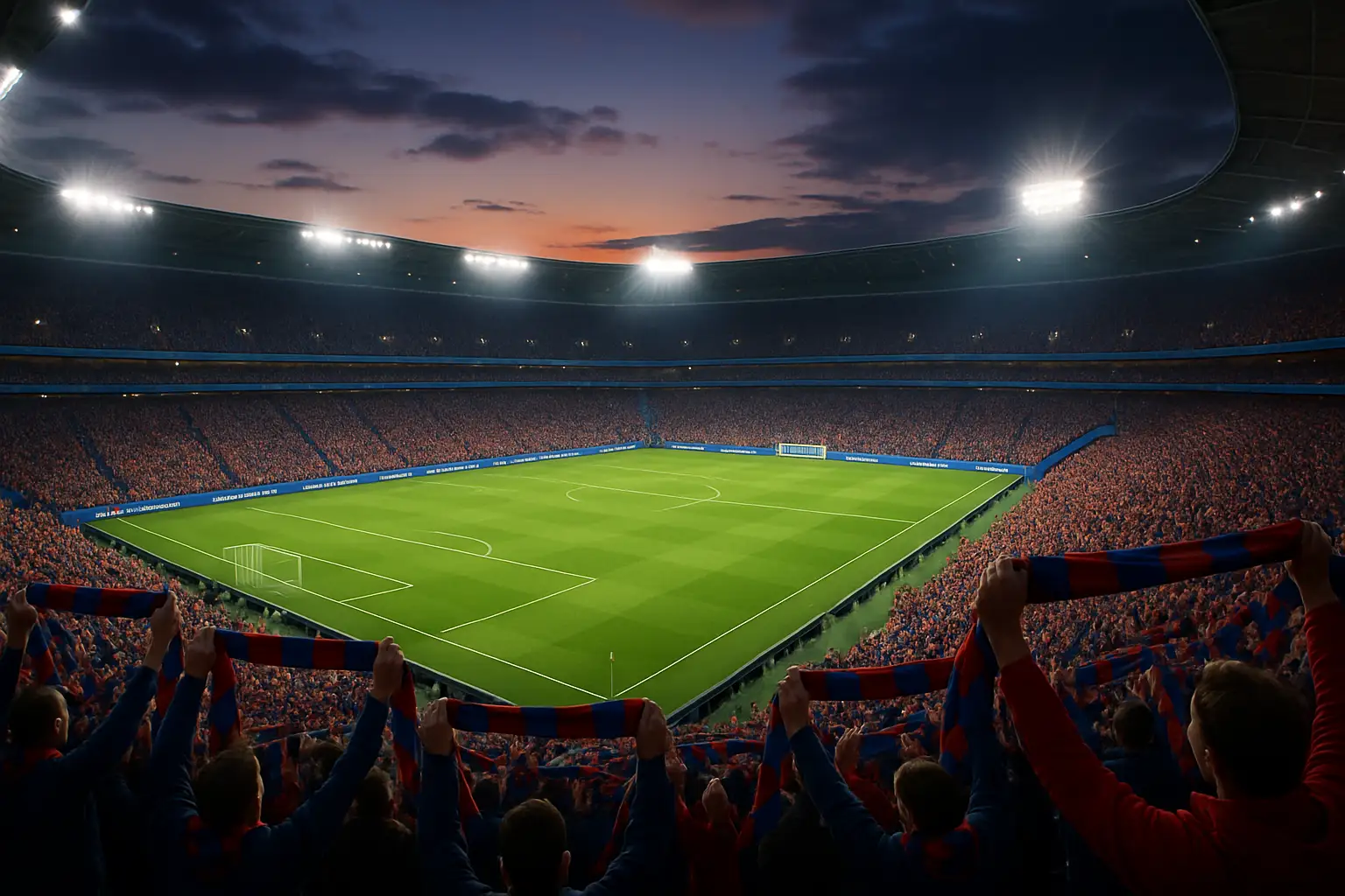 Football stadium filled with fans ahead of a major international World Cup match