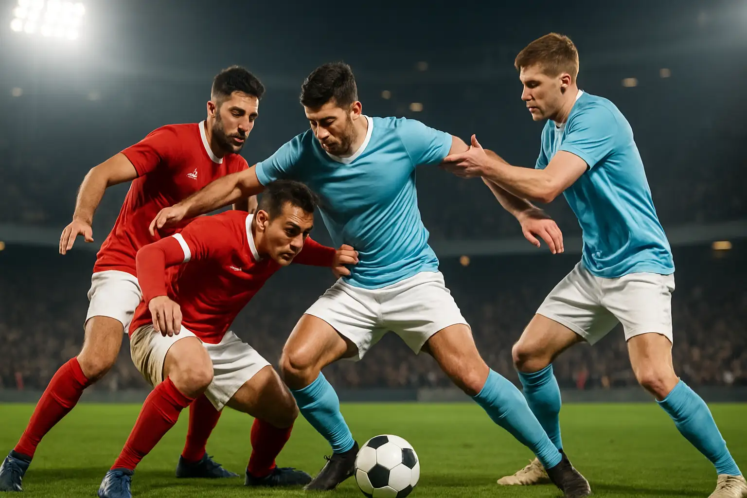 Switzerland and Argentina players facing off on a football pitch during an international match