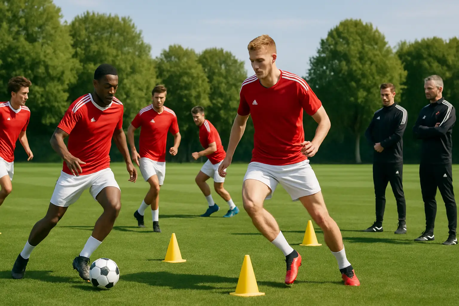 Switzerland football players training on a green pitch ahead of the FIFA World Cup 2026