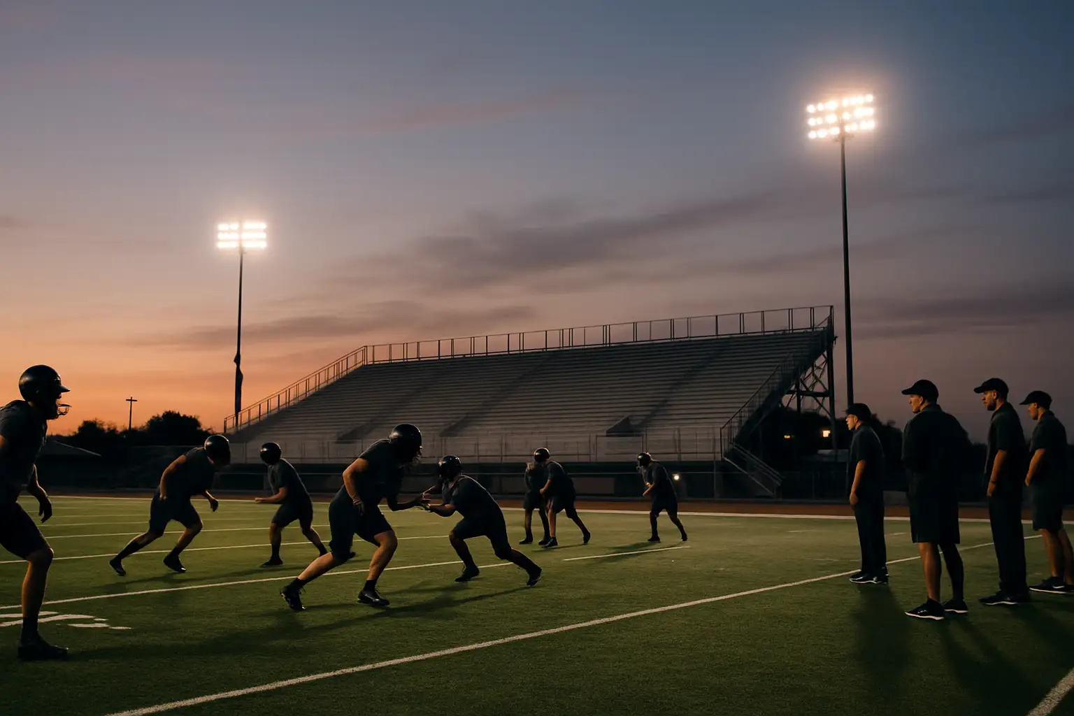 Michigan football players practicing on the field during fall camp