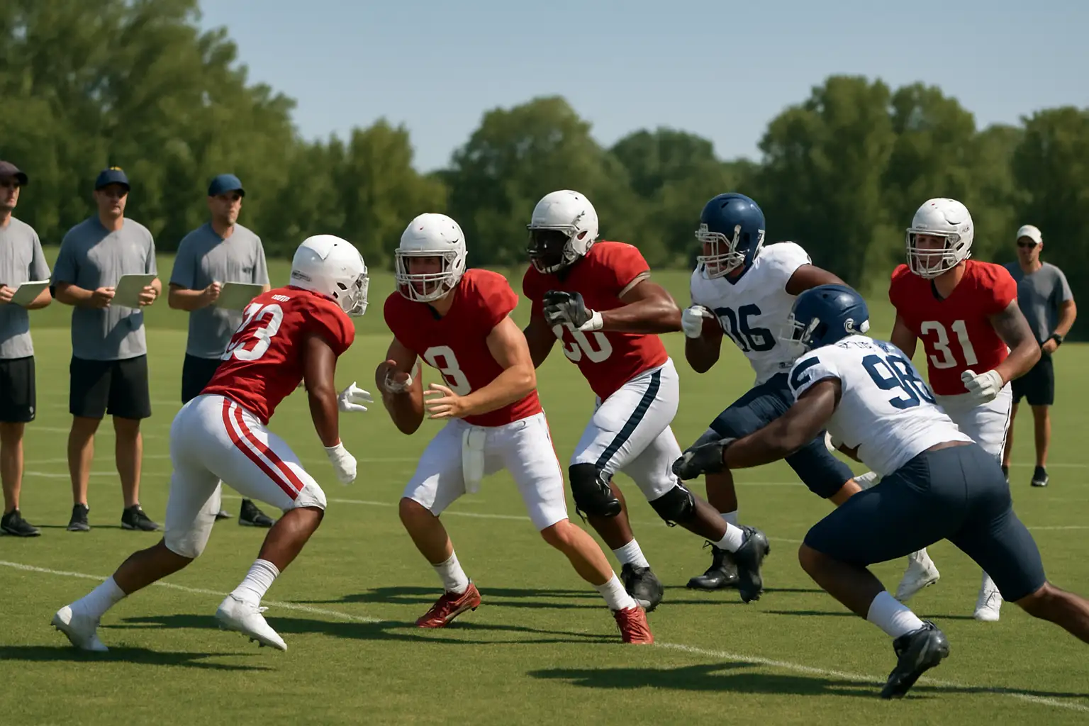 UC Davis Aggies football players running drills during fall camp practice