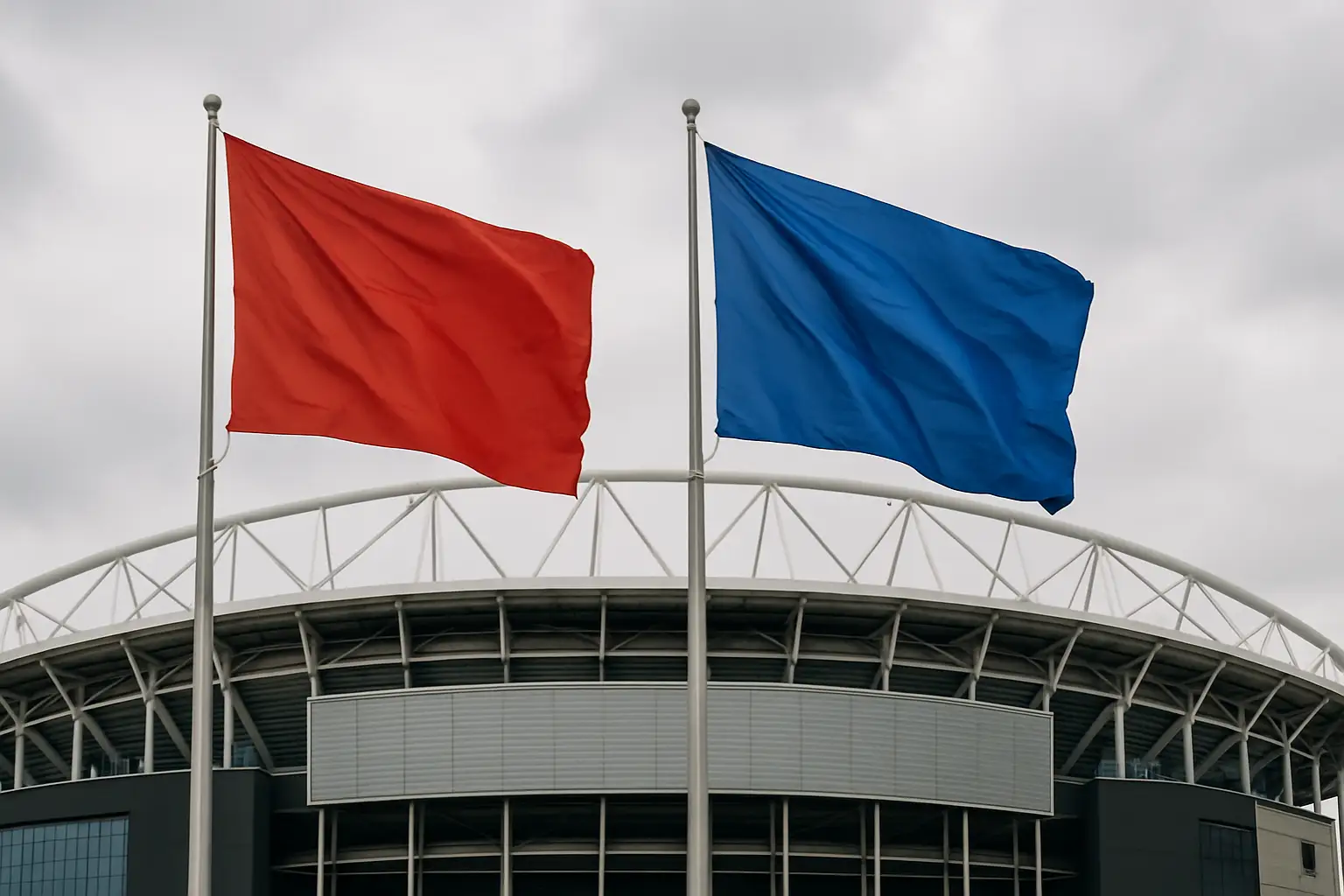 UEFA and FIFA flags side by side outside a football stadium