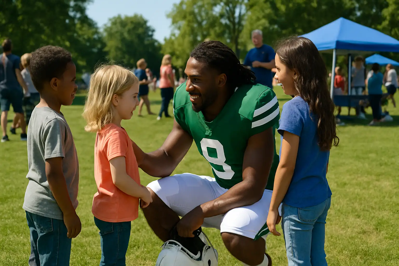 University of Hawaii football player engaging with the local community during a service event