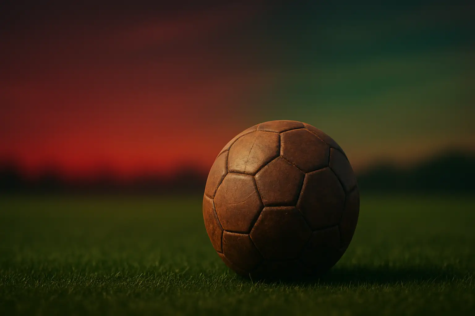 A football on a pitch with a Moroccan flag pattern in the background