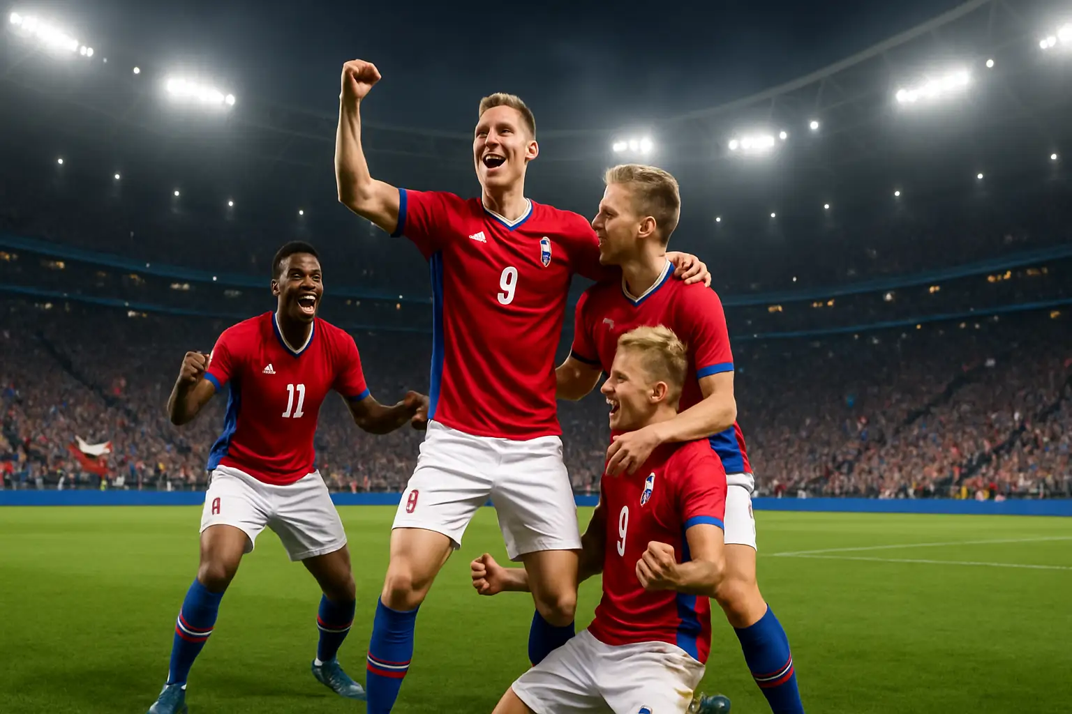 USMNT players celebrating during a international football match against Australia