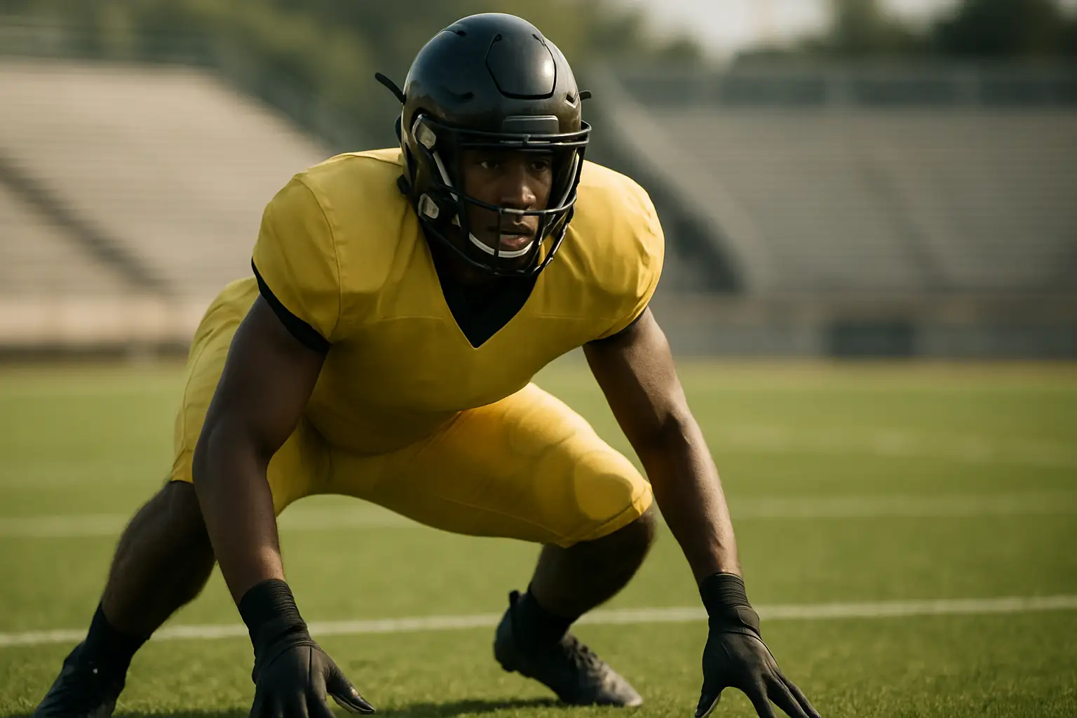A Vanderbilt Commodores football player in uniform on a green field during practice