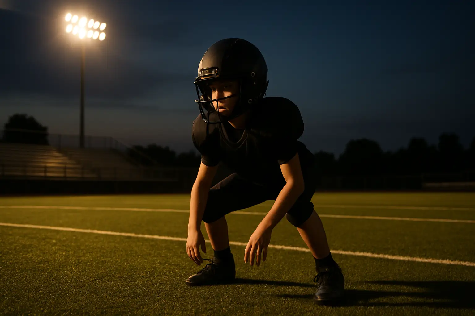A college football cornerback prospect in coverage during a high school game