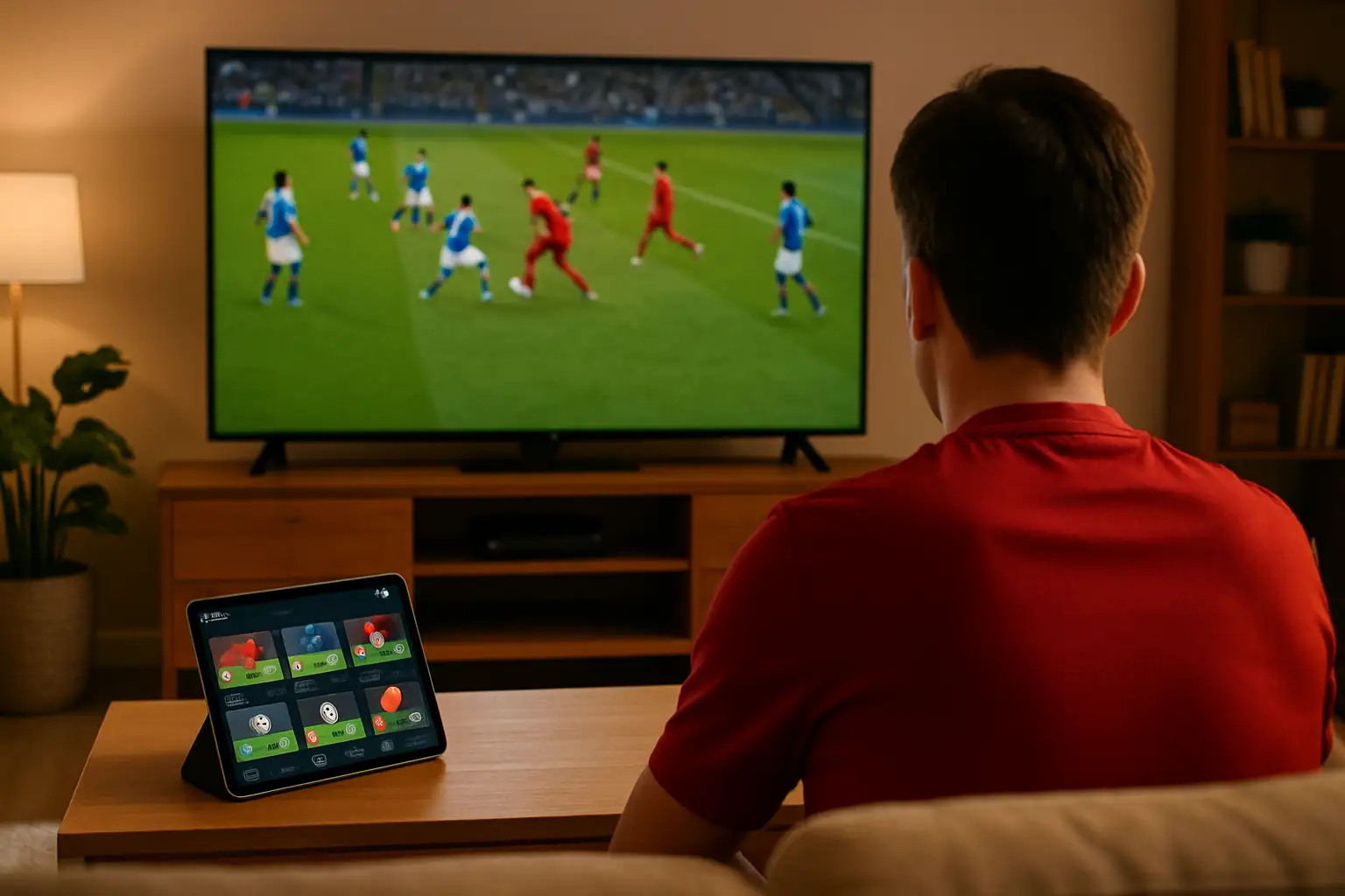 Football fans watching a live Spain vs Belgium international match on a streaming device