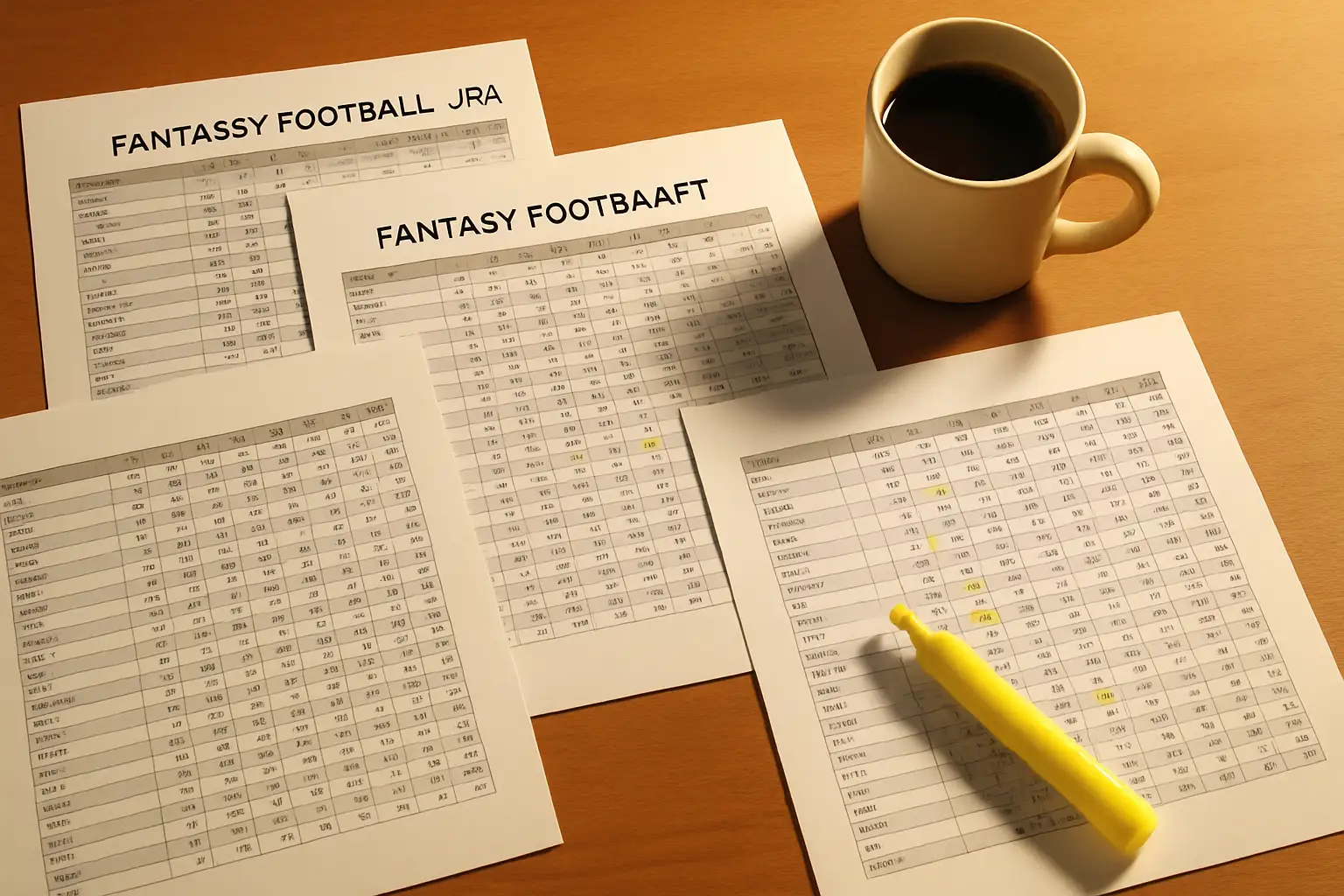 A fantasy football draft board with player cards and touch count stats highlighted