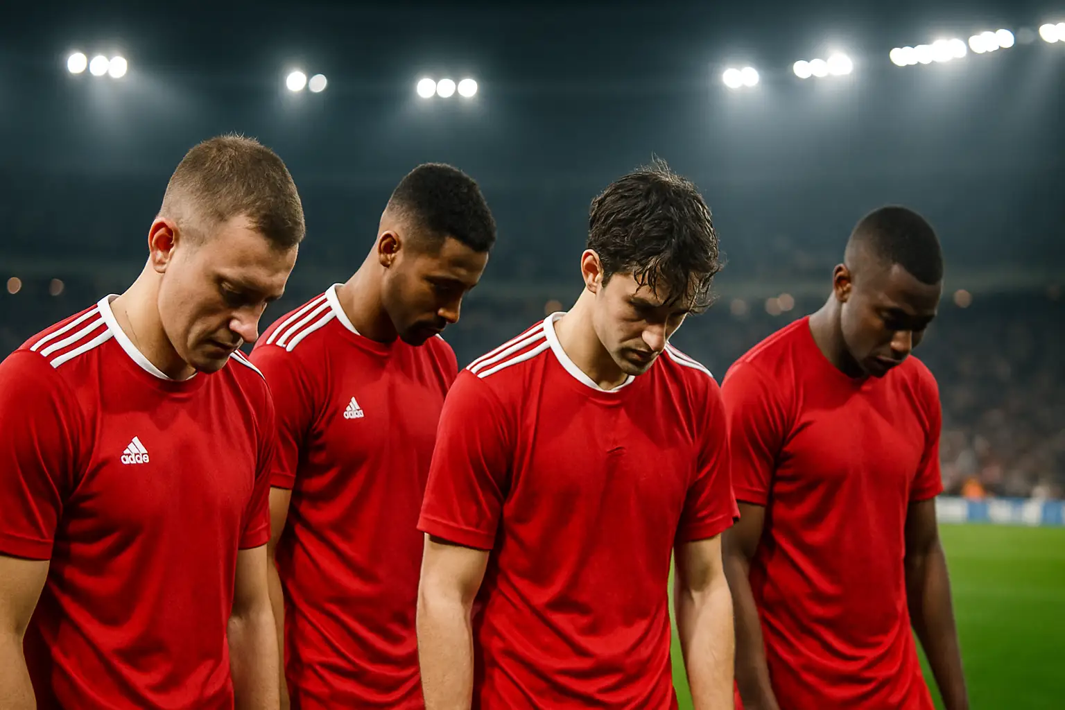 Belgium players looking dejected on the pitch after a World Cup defeat