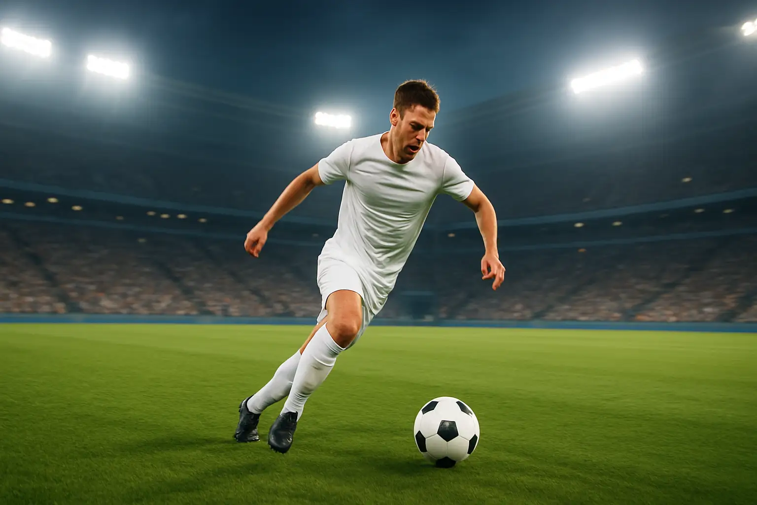 A football player sprinting with the ball at the 2026 World Cup