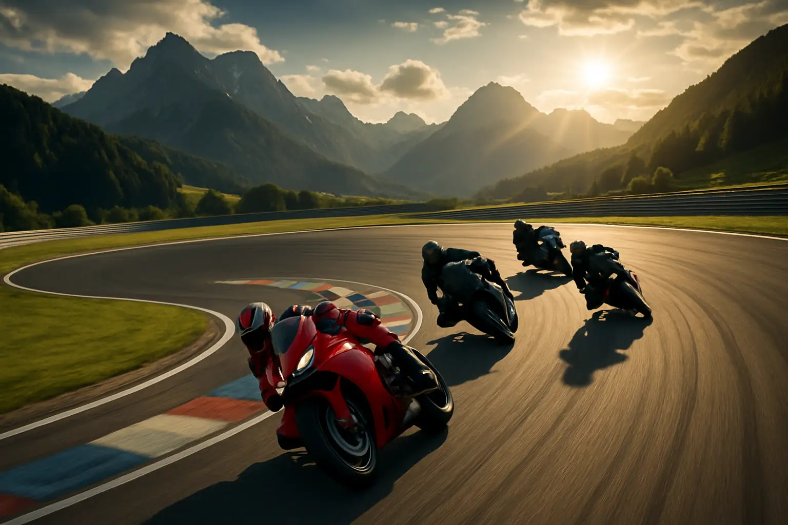 MotoGP riders battling through a fast corner at the Red Bull Ring during the Austrian Grand Prix