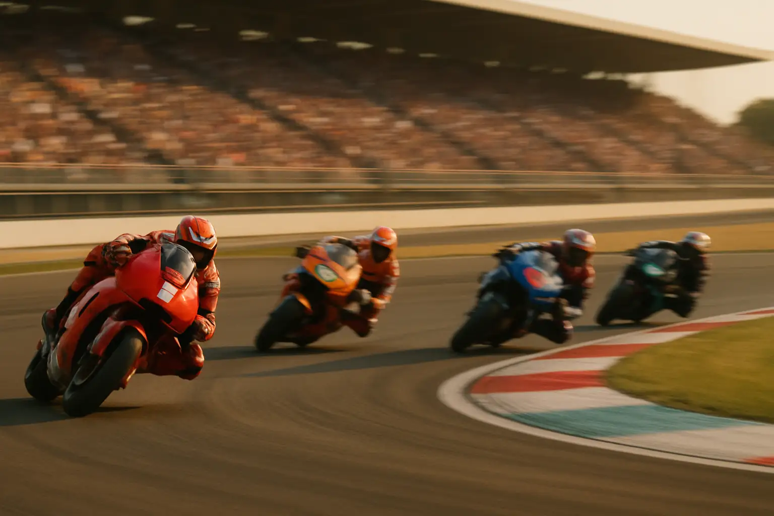 MotoGP riders racing through a corner during the 2024 Solidarity GP