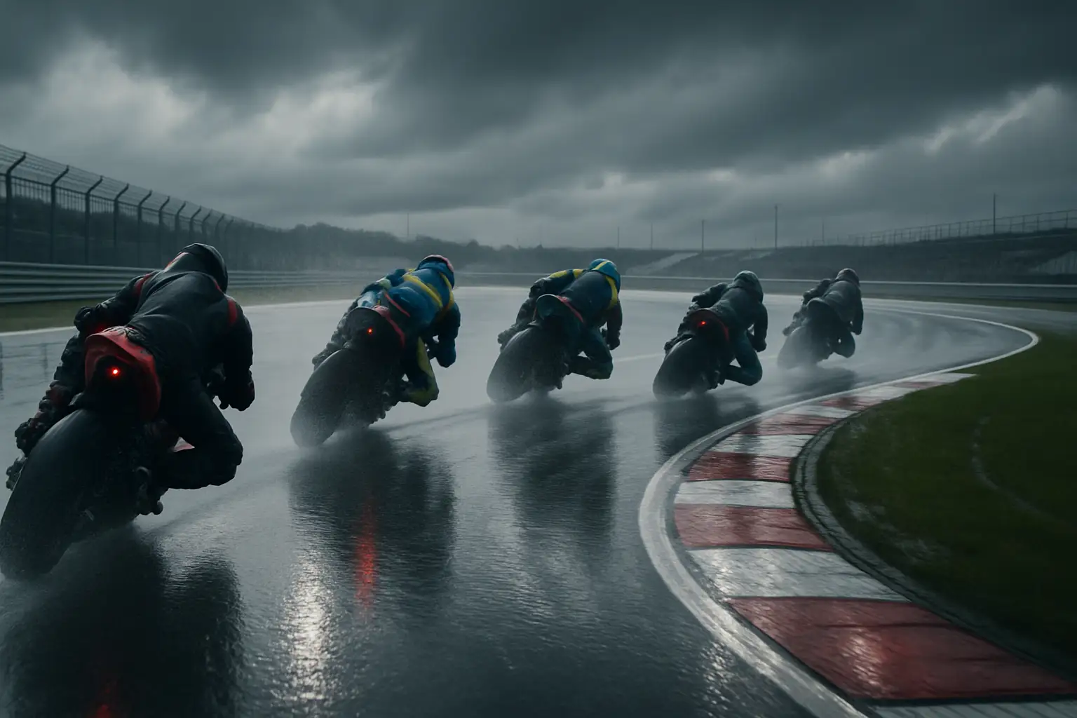 MotoGP riders navigating a wet circuit during Friday practice at the Americas GP