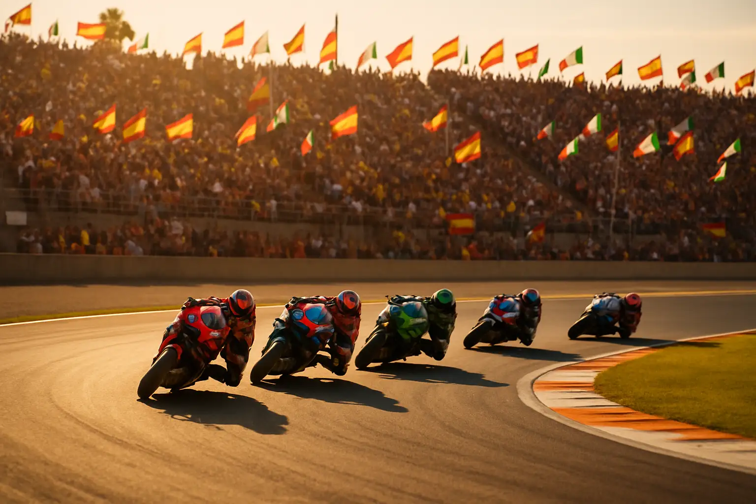 MotoGP riders racing at Circuit Ricardo Tormo during the Valencia GP season finale