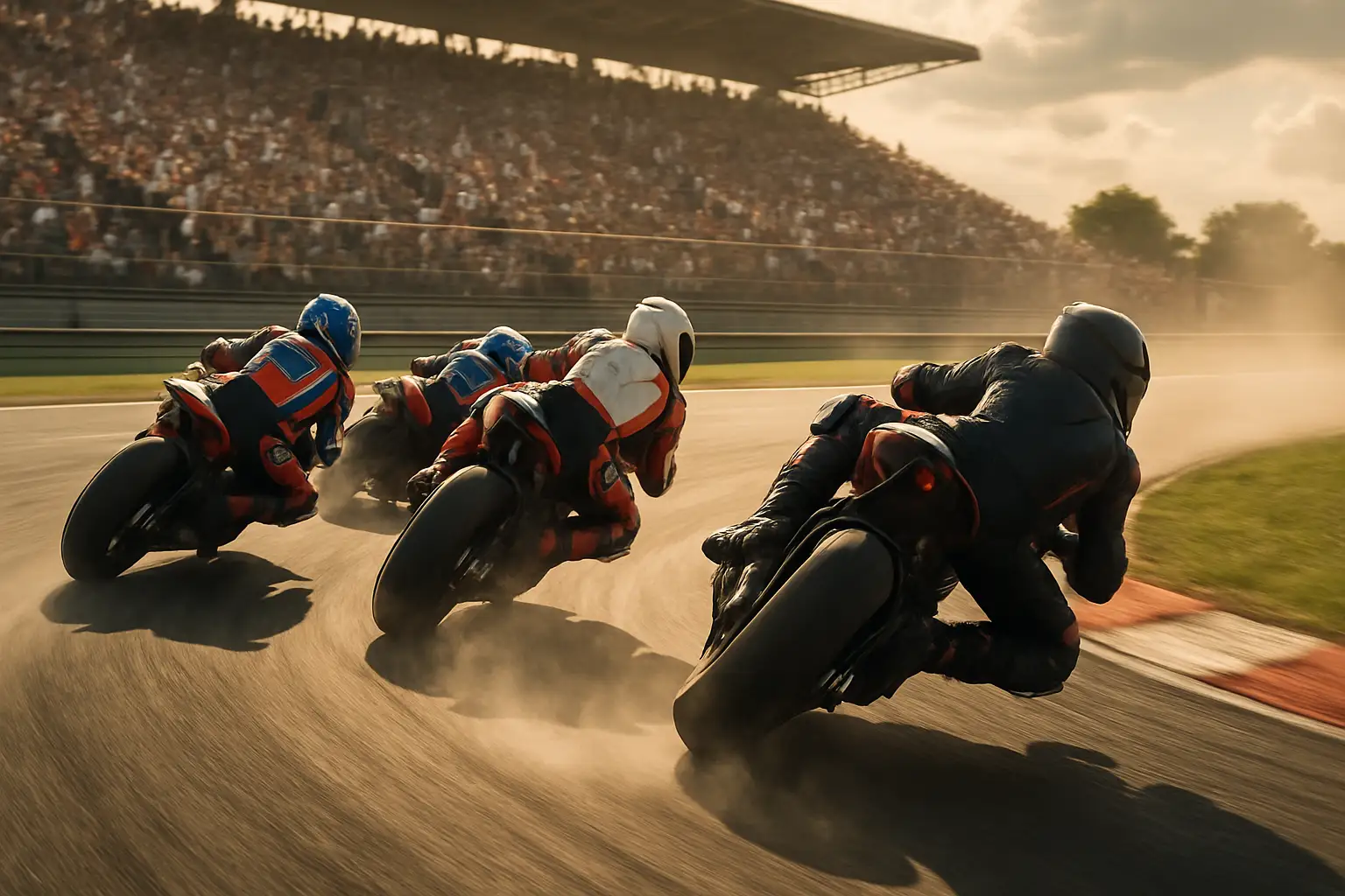 MotoGP riders battling through a high-speed corner during a 2026 season race