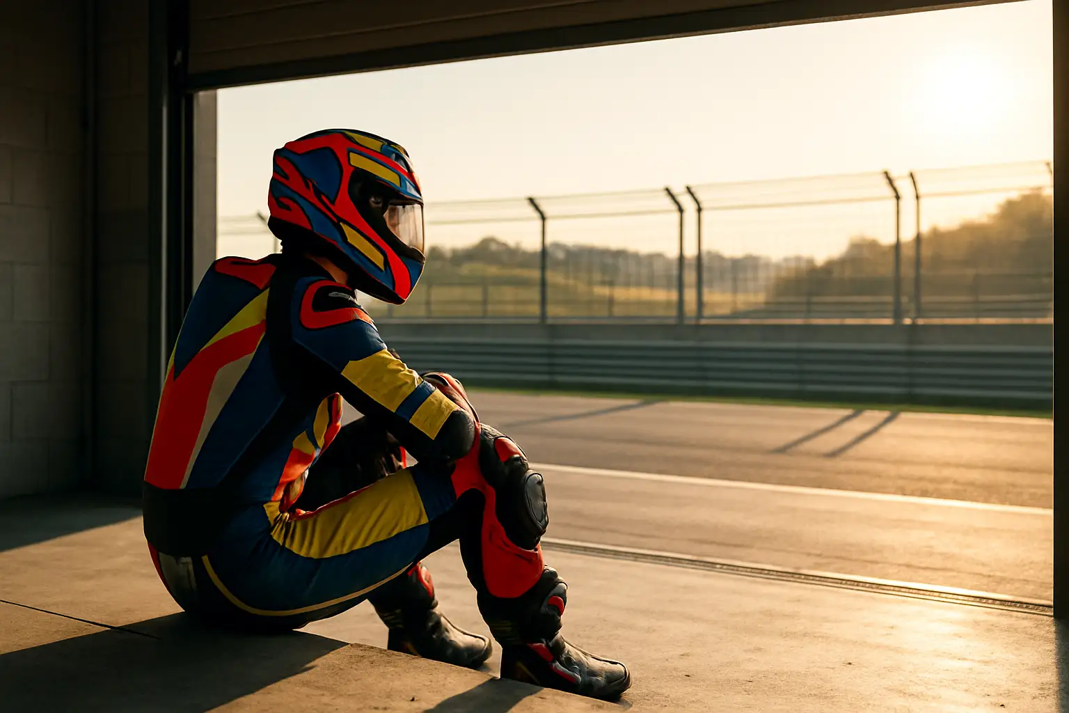 MotoGP rider in racing leathers preparing to return to the track after injury