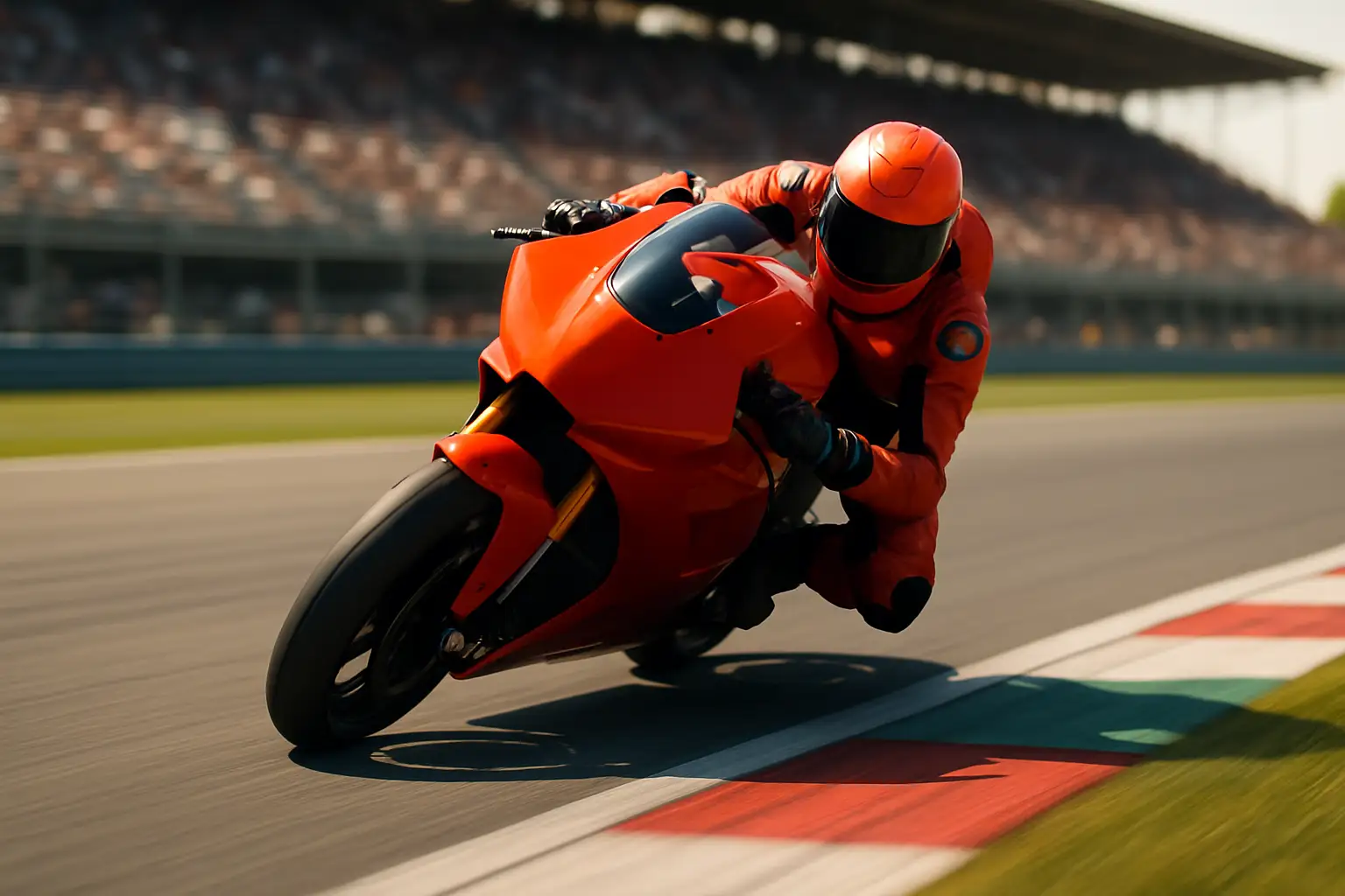 A MotoGP motorcycle racing on track with a crowd in the background