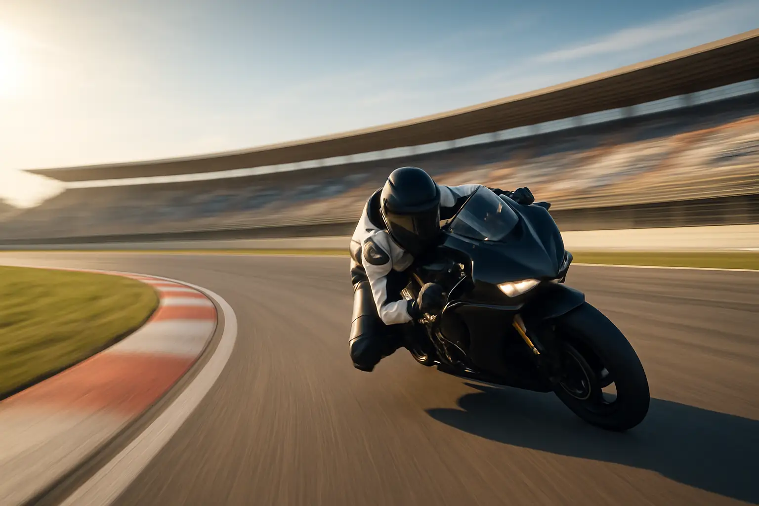MotoGP motorcycle racing on track with riders leaning through a curve at high speed