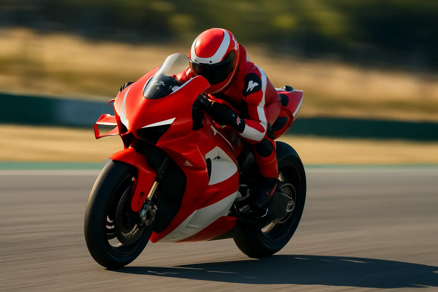MotoGP Ducati bike on track showing aerodynamic winglet details at speed