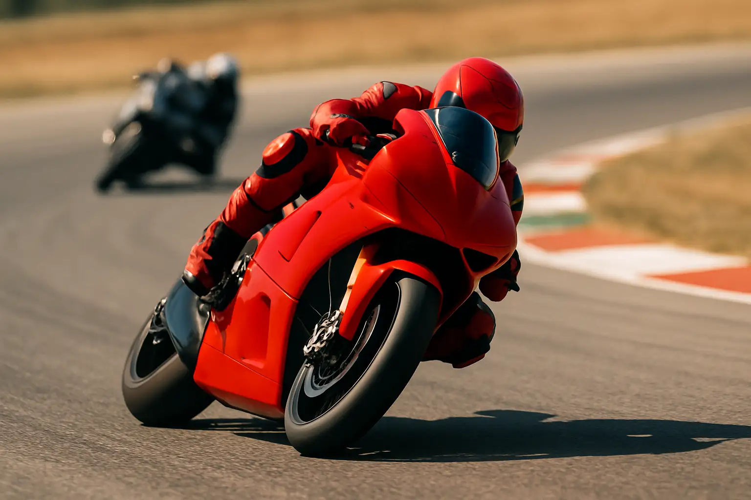 MotoGP rider on a Ducati racing bike at speed on a grand prix circuit