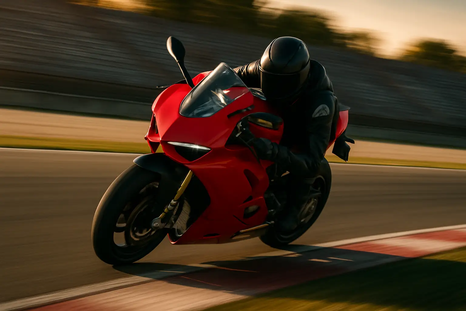 Ducati Superbike racing motorcycle on track at speed