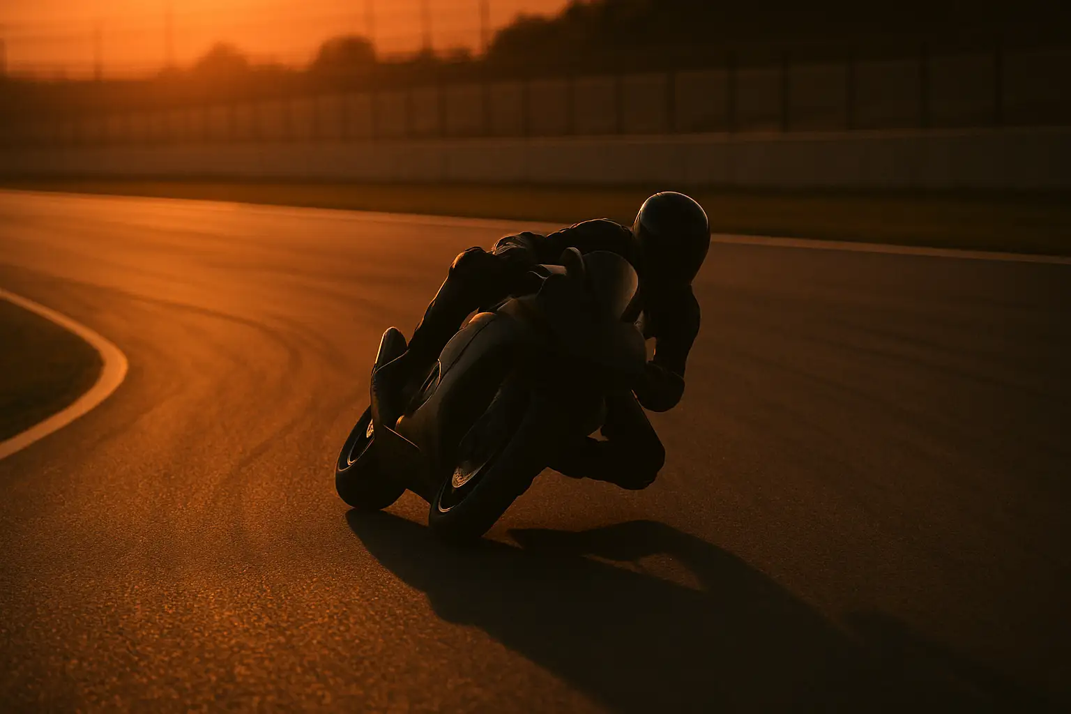 MotoGP rider on track with blurred background showing speed and intensity
