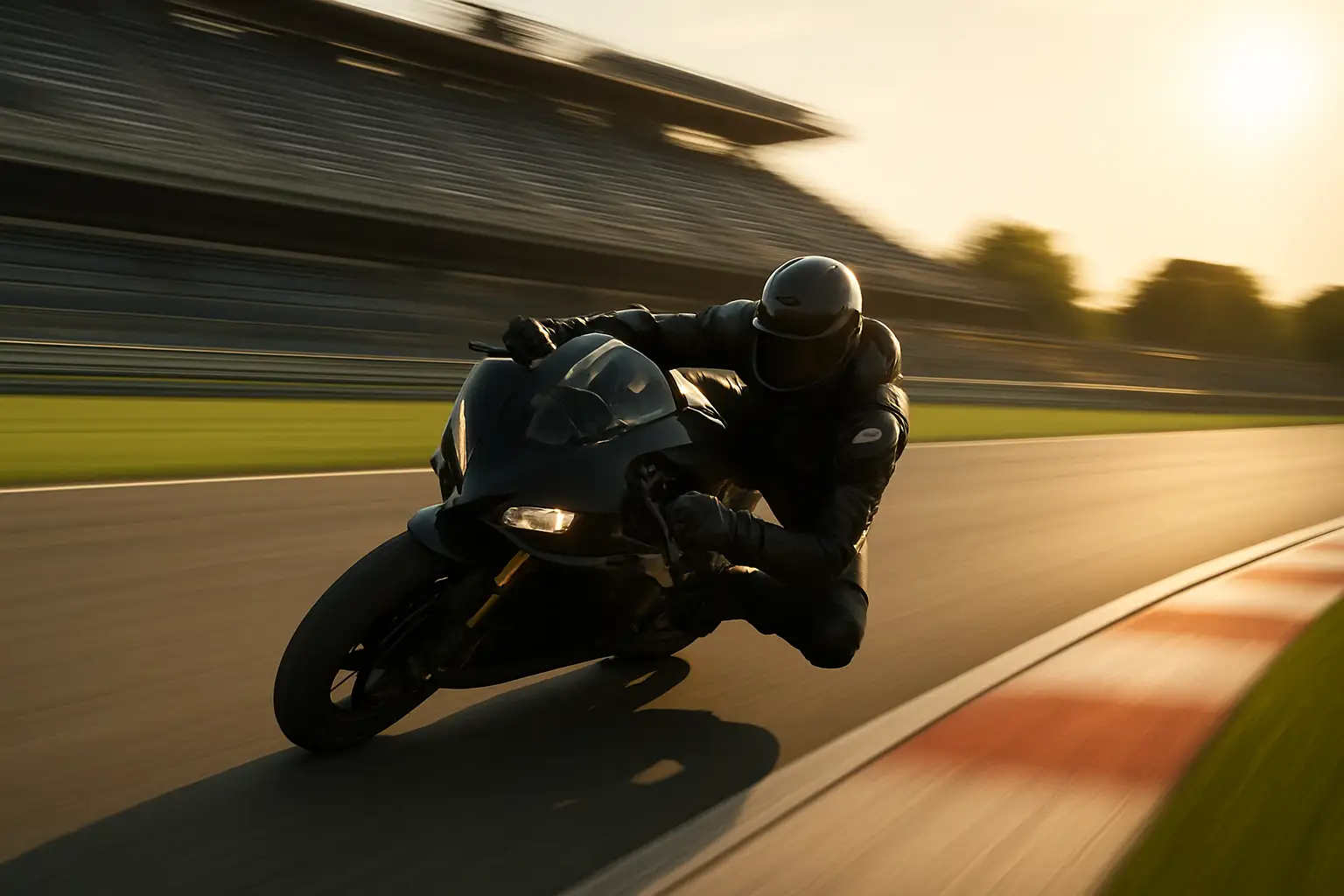 MotoGP rider on a Ducati machine accelerating out of a corner on a race circuit
