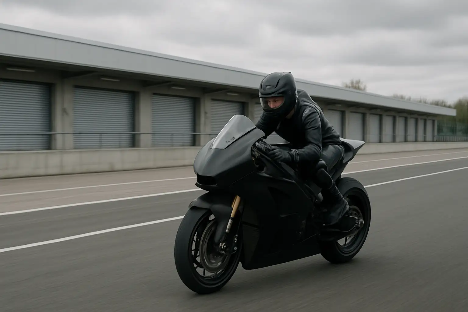 A MotoGP test rider on a prototype racing motorcycle during a private track session