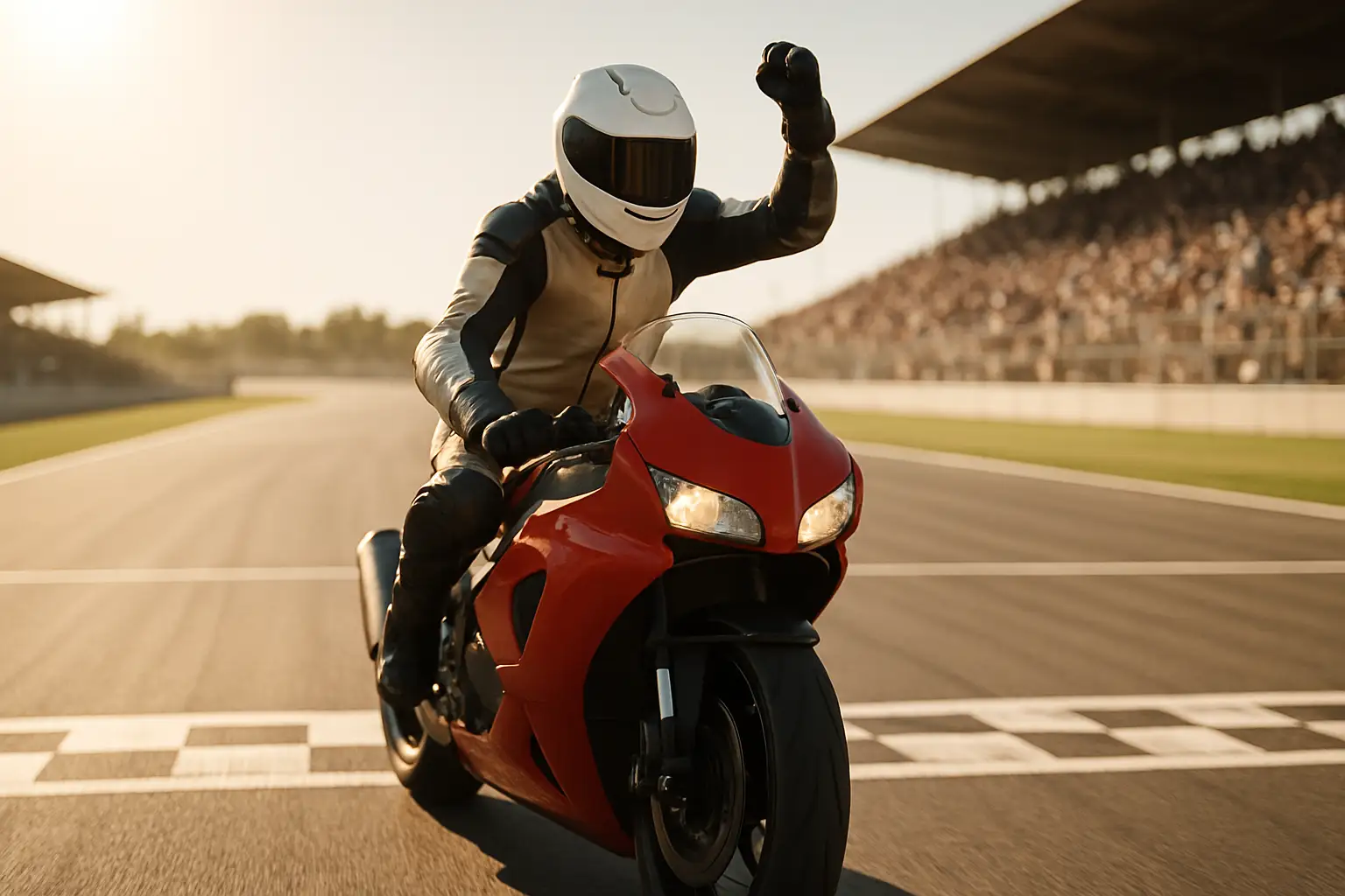 MotoGP rider celebrating on track after reclaiming the championship lead