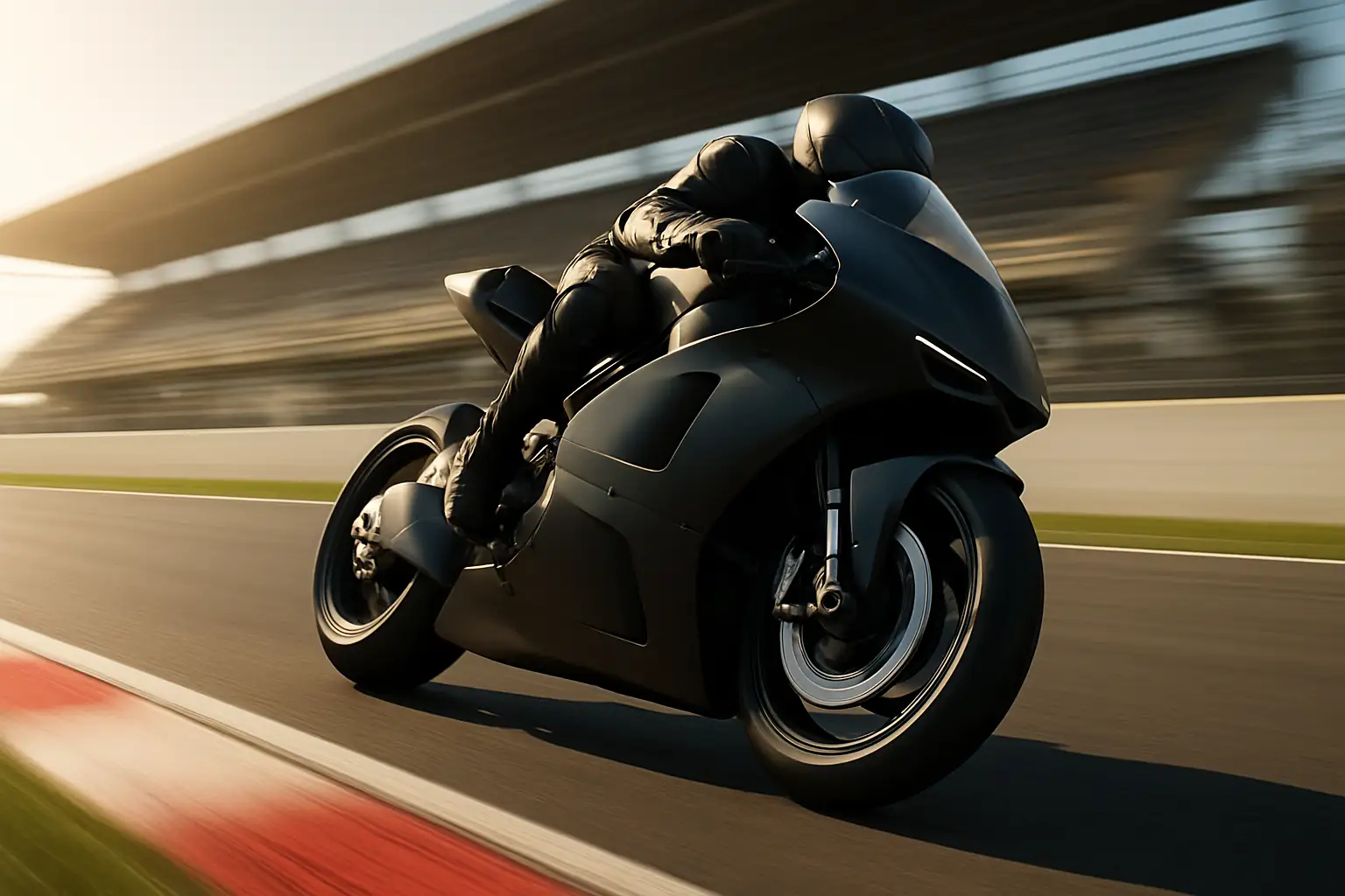 A MotoGP motorcycle leaning hard through a corner during a qualifying session at a modern circuit