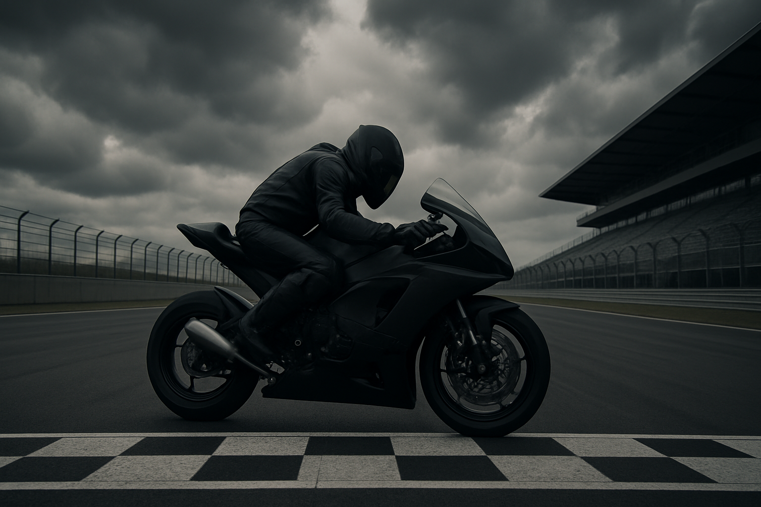MotoGP rider in full racing leathers and helmet preparing on the starting grid at a European circuit