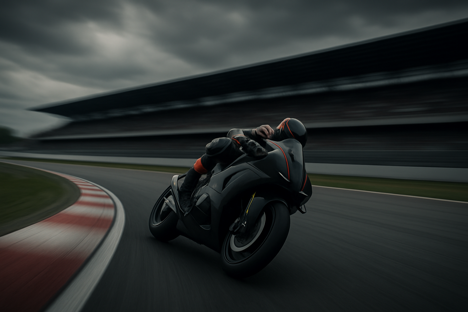 MotoGP rider leaning into a high-speed corner on a racing motorcycle