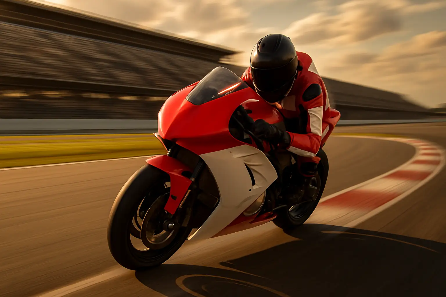 A MotoGP motorcycle racing through a fast sweeping corner at speed
