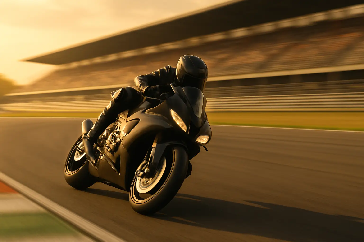 A MotoGP rider on a prototype motorcycle accelerating out of a corner during a qualifying session