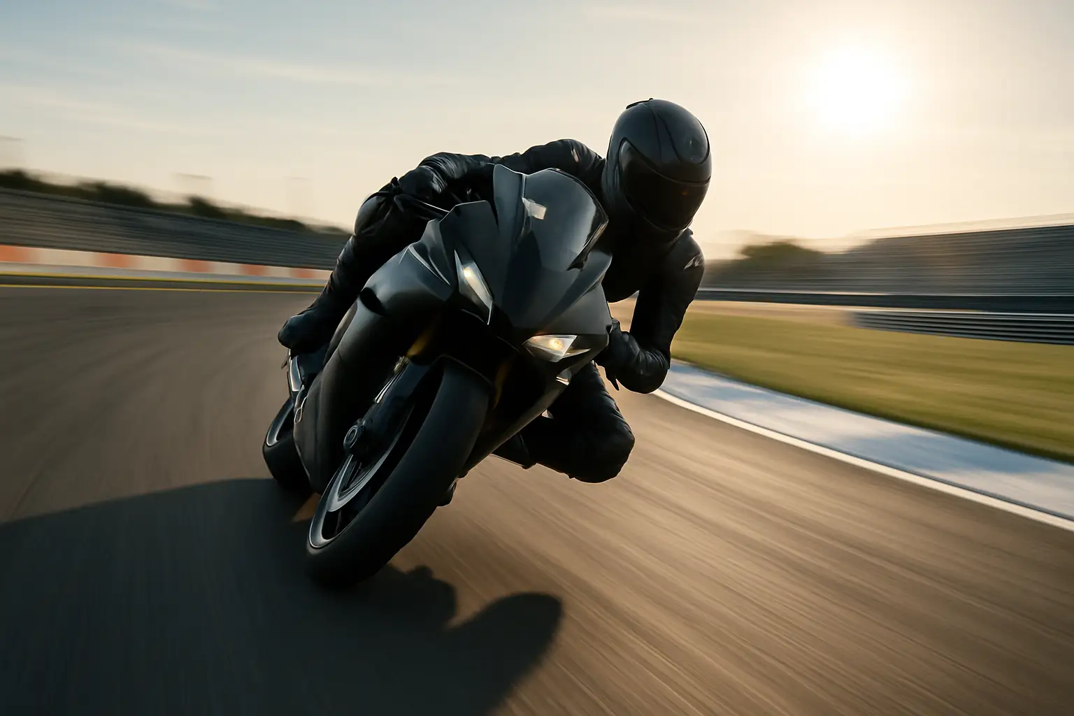 A MotoGP rider on a red Ducati motorcycle accelerating through a corner on a race circuit