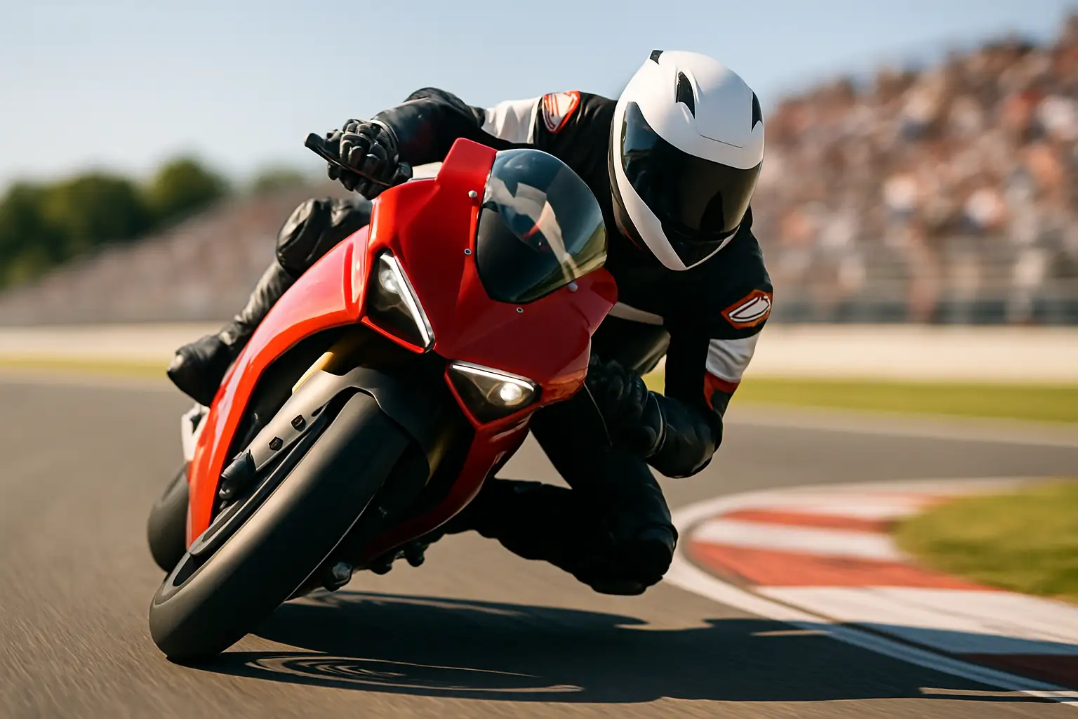 MotoGP rider leaning into a tight corner at the Sachsenring circuit during a race weekend