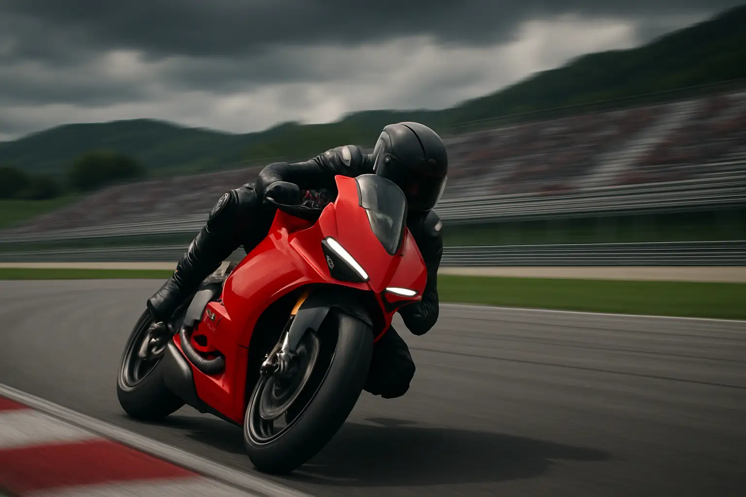 MotoGP rider leaning a Ducati through a tight corner at the Sachsenring circuit in Germany