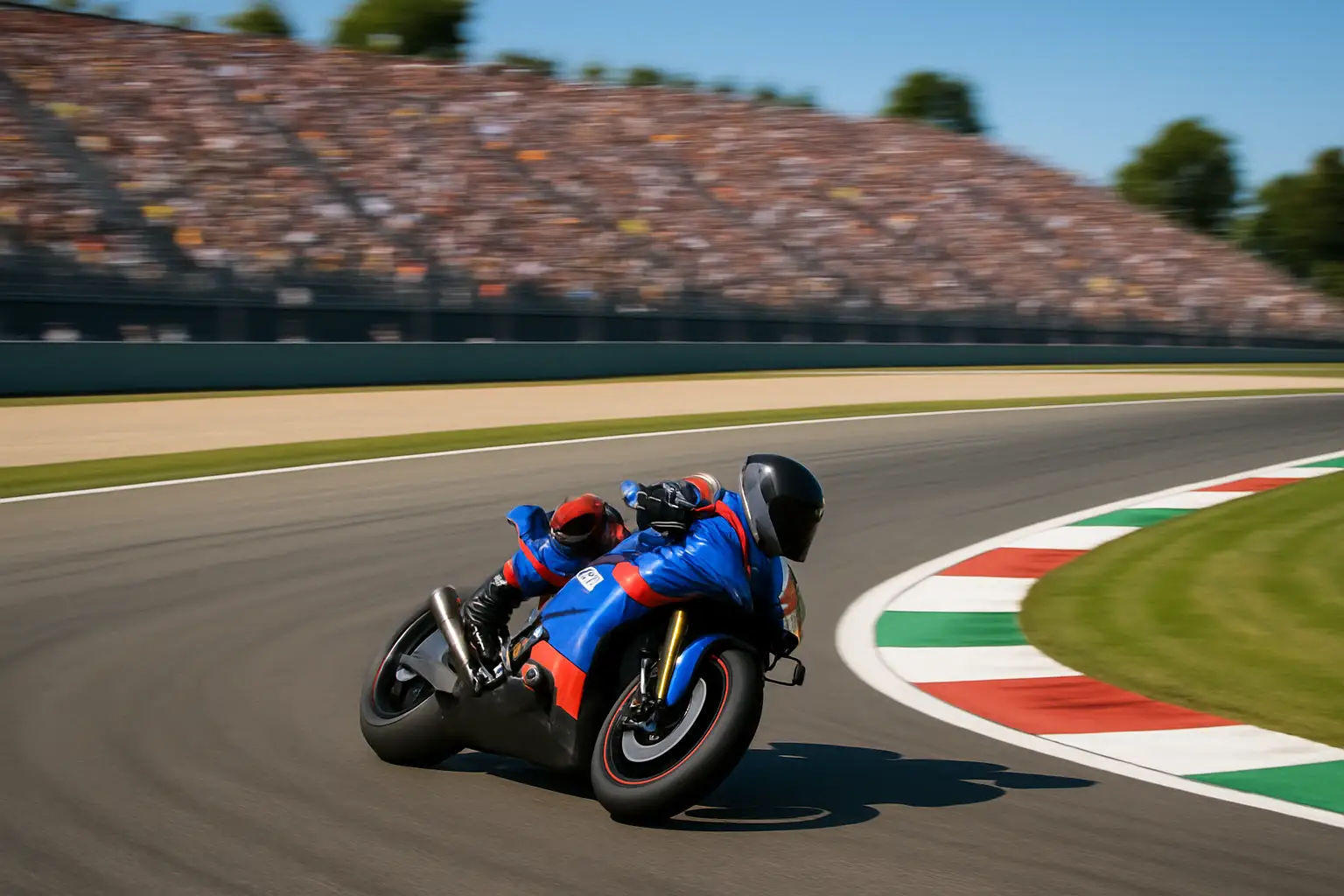 MotoGP rider on a racing motorcycle at a European circuit on race day