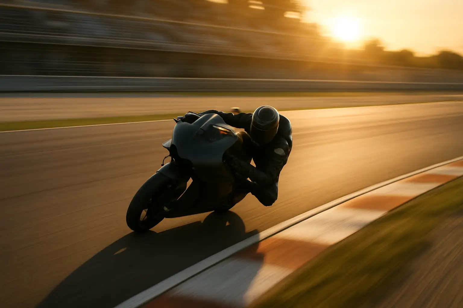 MotoGP rider leaning aggressively through a high-speed corner on a modern prototype racing motorcycle
