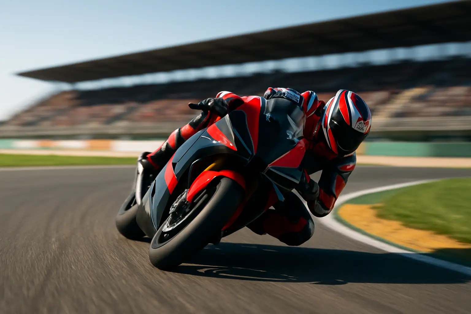 MotoGP rider leaning through a corner at Sachsenring circuit during Friday practice