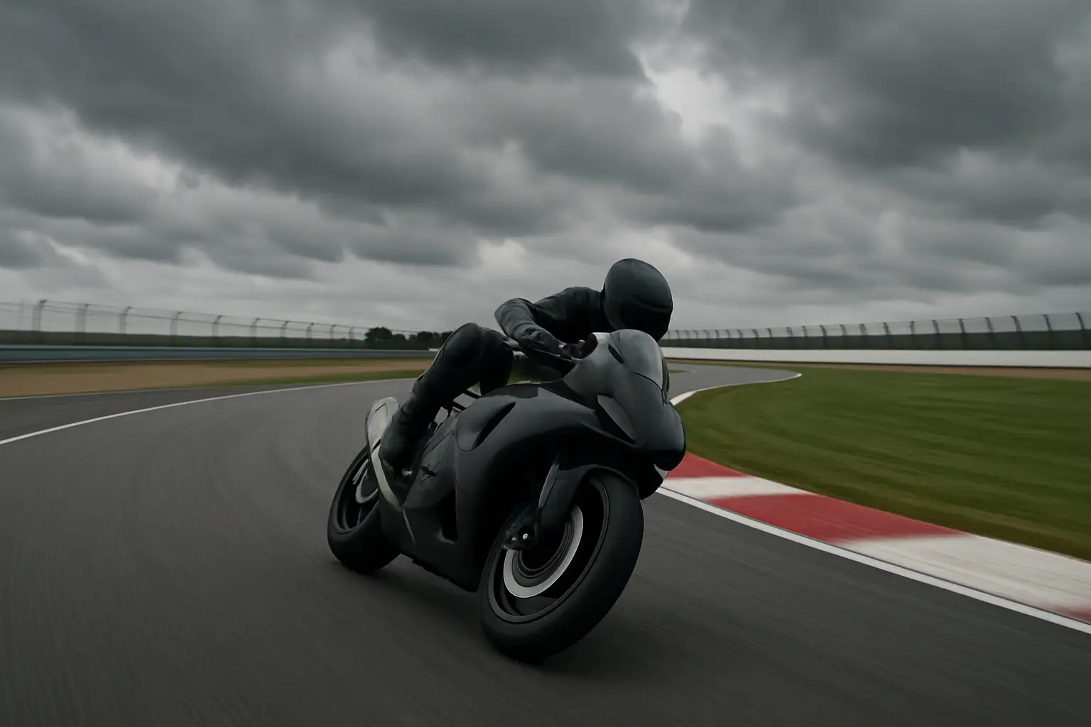 MotoGP rider on a racing motorcycle at high speed on a circuit