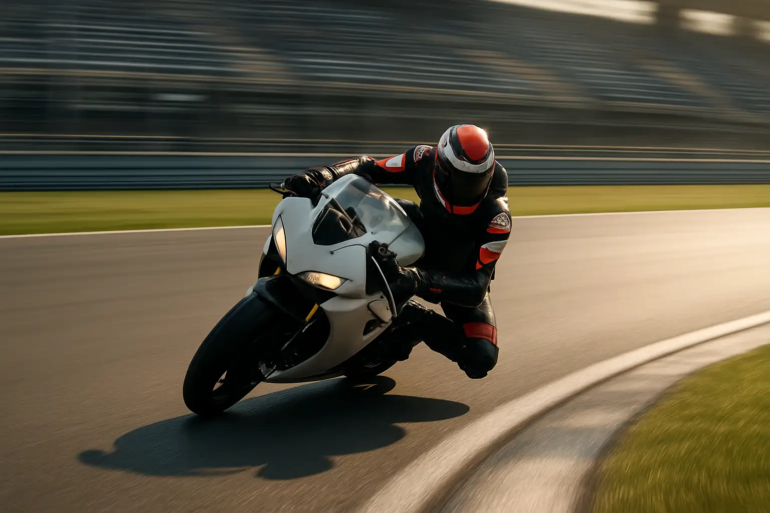 MotoGP rider on a Honda motorcycle racing through a curve at the Sachsenring circuit